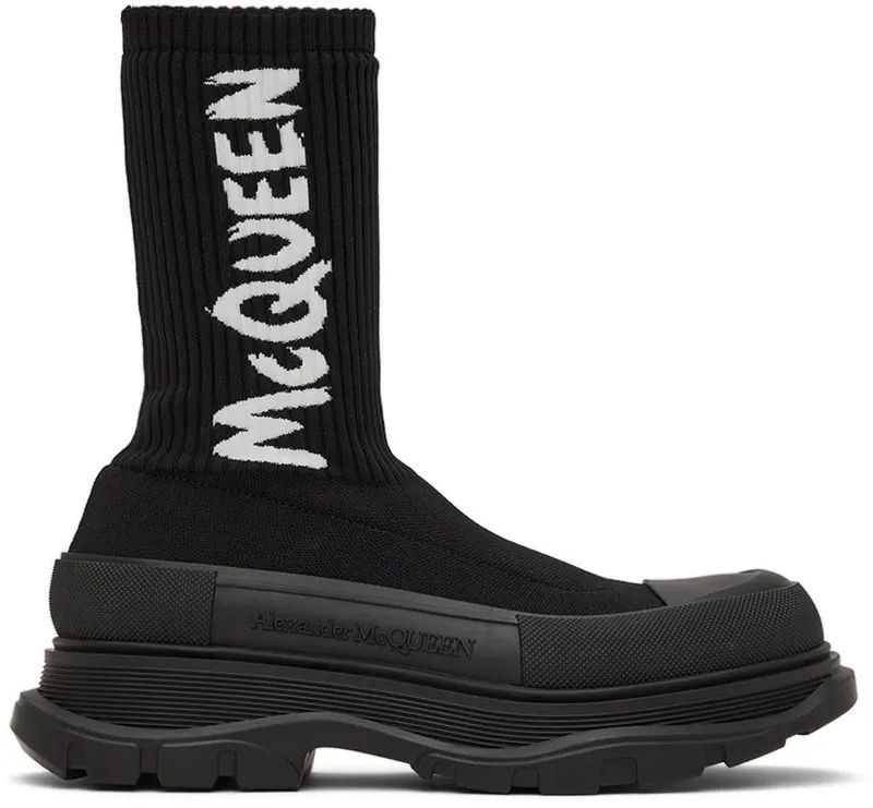 Alexander McQueen Beige Graffiti Knit Tread Slick Sneakers (705671W4TV1)