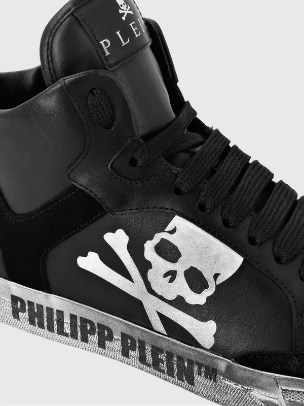 Philipp plein High-Top Skull Sneakers in Leather and Suede with a Worn Effect Black (UAESUSC0890PLE005N0270) (3)