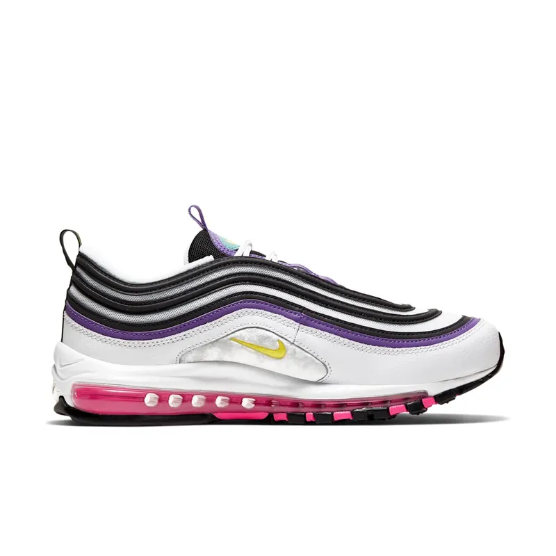 Nike Air Max 97 “White / Bright Violet / Aurora Green / Dynamic Yellow” (921826-106)