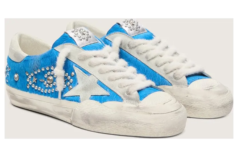 Golden Goose Men’S Super-Star Lab In Bright Blue Pony Skin With Suede Star And Studs (GMF01095.F008481.50588) (2)