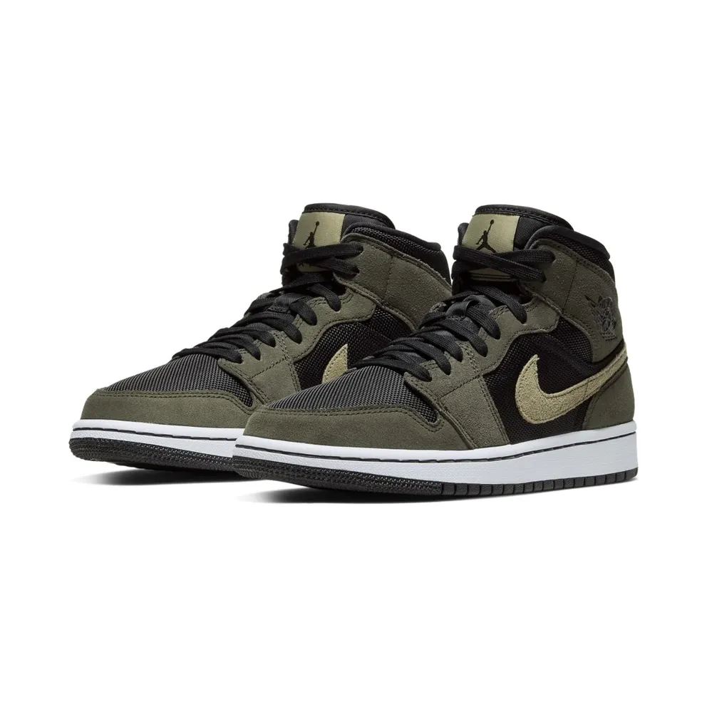 Jordan 1 Mid Military Olive (W) Black/Olive Canvas-Bone (BQ6472-030)