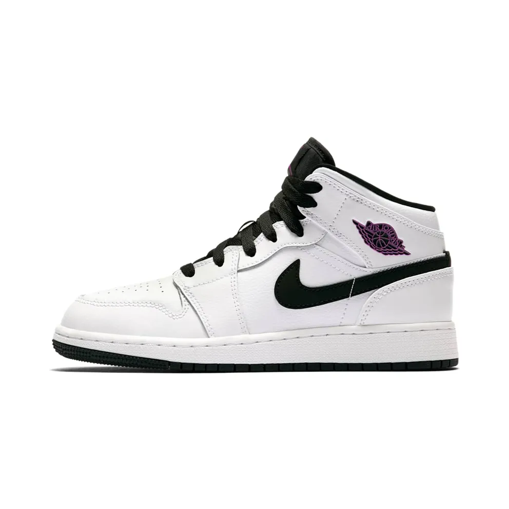 Jordan 1 Mid White Black Fuchsia Blast (GS)