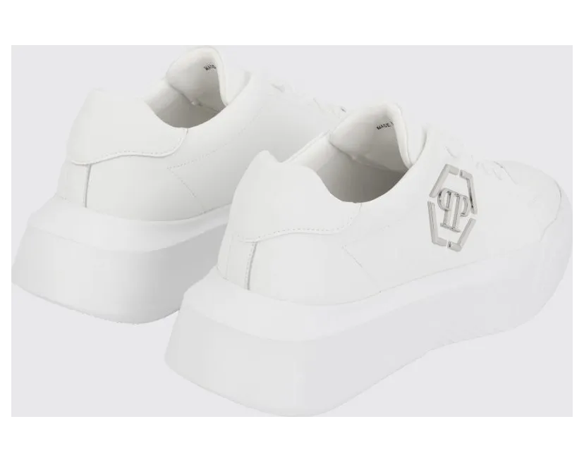 Philipp plein Low-Top Leather Sneakers with Hexagon Logo and Platform Sole White (UAFSUSC1081PLE010N01) (2)