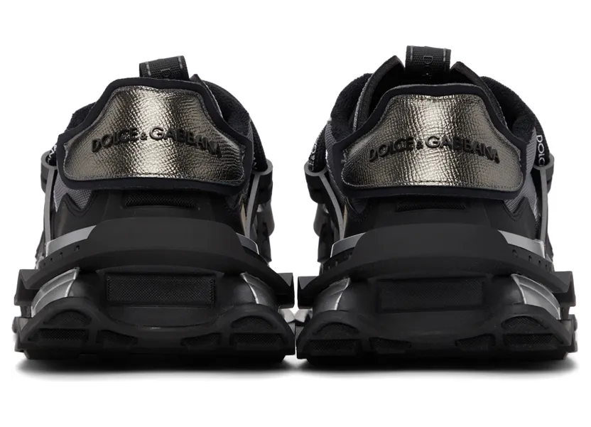 Dolce & Gabbana Black & Silver Mixed-Materials Space Sneakers (CS1963 AQ393) (4)