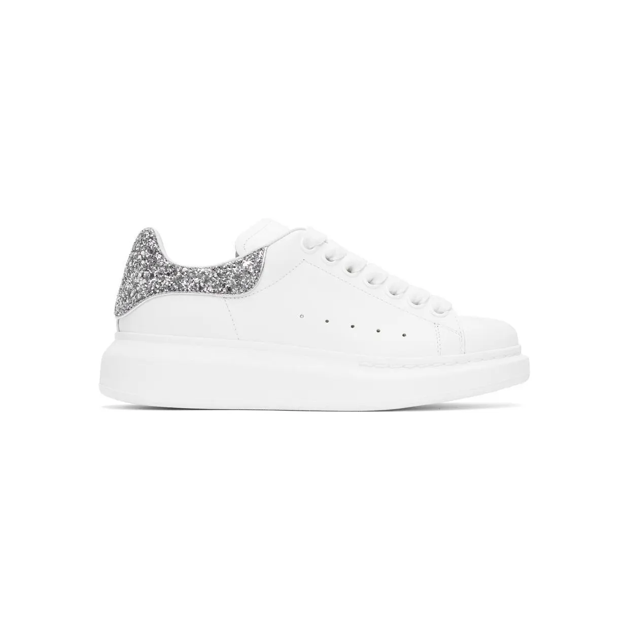 Alexander McQueen SSENSE Exclusive White & Silver Oversized 9071 Silver “Glitter” (558945WHTQ6)