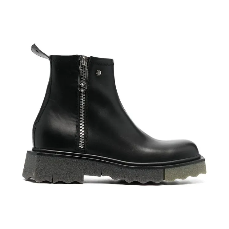 OFF-WHITE Leather Sponge Zip Boot Black Army (OMID004F22LEA0011056)