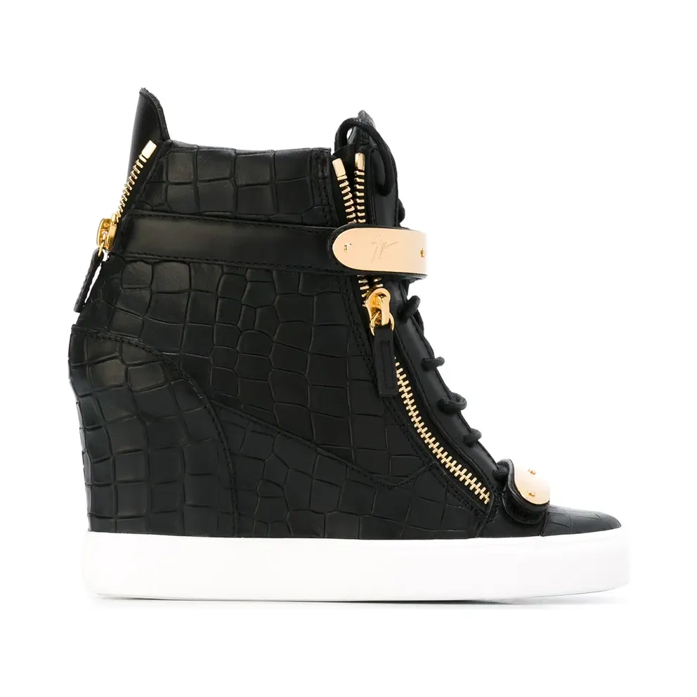 Giuseppe Zanotti crocodile effect hi-top wedge – Black (RW6030001)