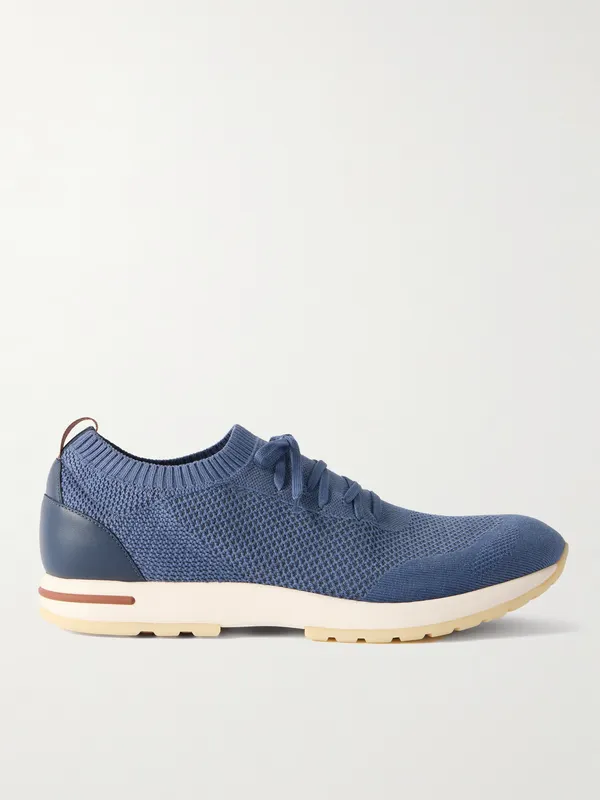 Loro Piana 360 Flexy Leather-Trimmed Knitted Wish® Wool Sneakers Blue (FAO0300)