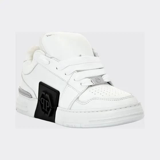 Philipp plein Super Street Leather Sneakers with Rubber Hexagon Logo White (SACSUSC0459PLE025N01)