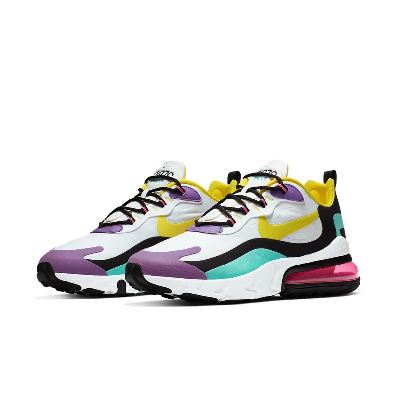 Nike Air Max 270 React Geometric Art White/Black-Bright Violet-Dynamic Yellow (AO4971-101)