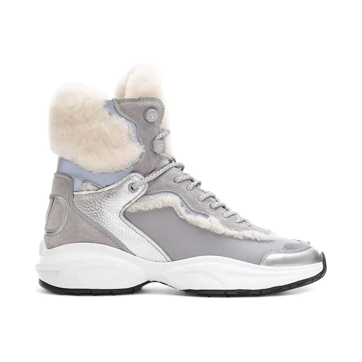 Valentino Garavani V Logo High-Top Shearling Sneakers Silver (WW2S0AH6 TMP ET4)