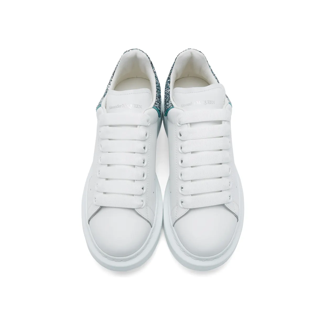 Alexander McQueen White & Blue Glitter Oversized Sneakers (558945WHNBK) (5)