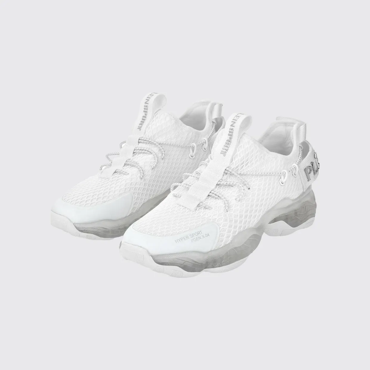 Plein Sport Hyper Sport Low-Top Sneakers in Mesh with Applied Logo and Pull Tab White (SADSUSC0522STE003N01)