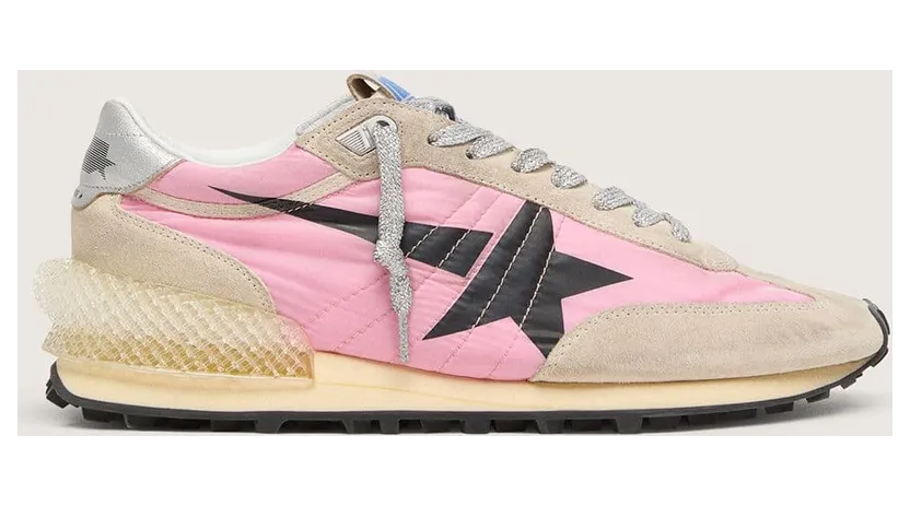 Golden Goose Marathon In Pink Nylon And Beige Suede With Black Printed Star (GWF00684.F006720.25751)