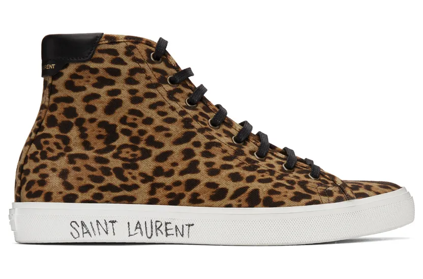 Saint Laurent Tan & Brown Leopard Malibu Mid-Top Sneakers (6060751VV10)