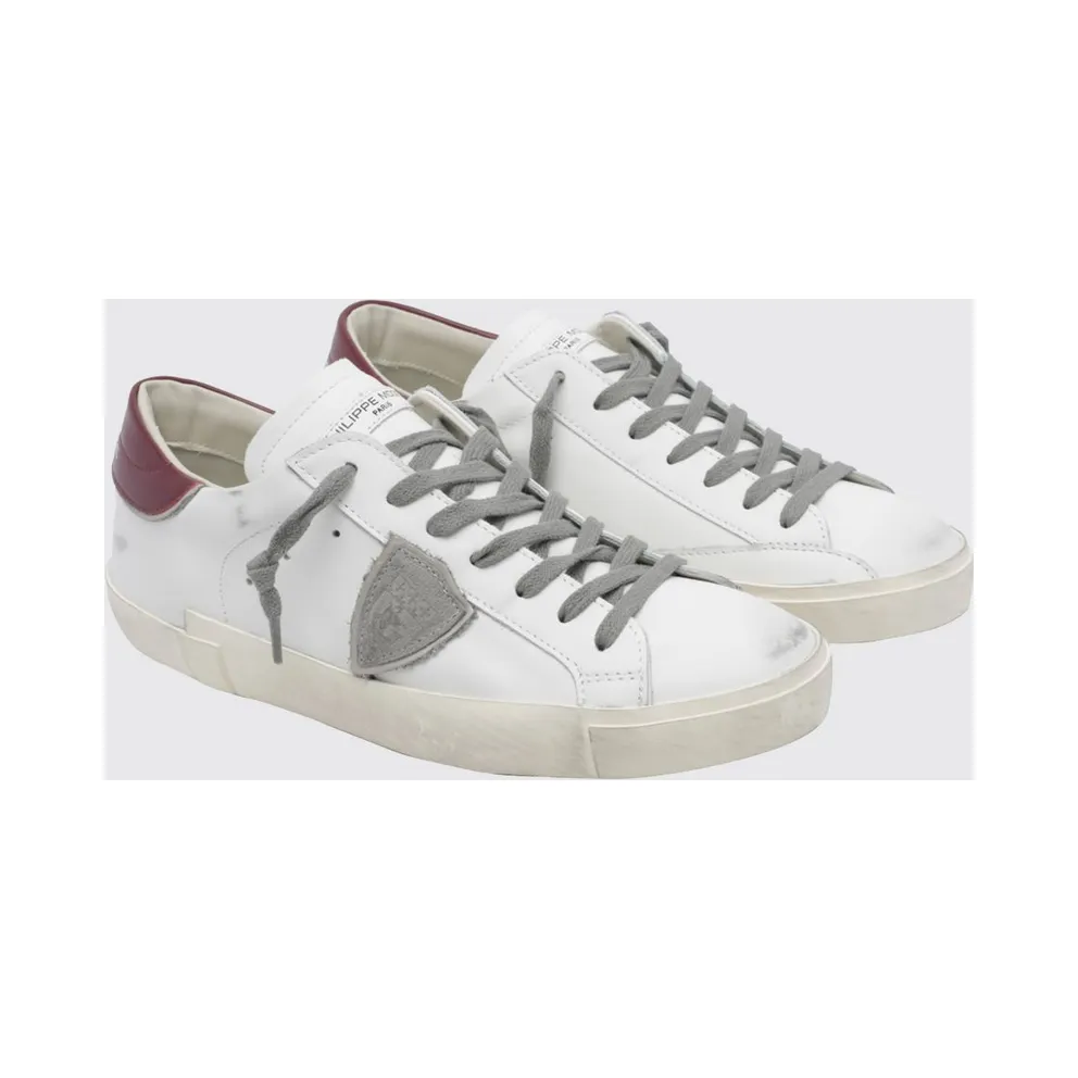 Philippe Model Paris Leather Low-Top with Worn Effect and Shield Logo White 1 (PRLUV038)
