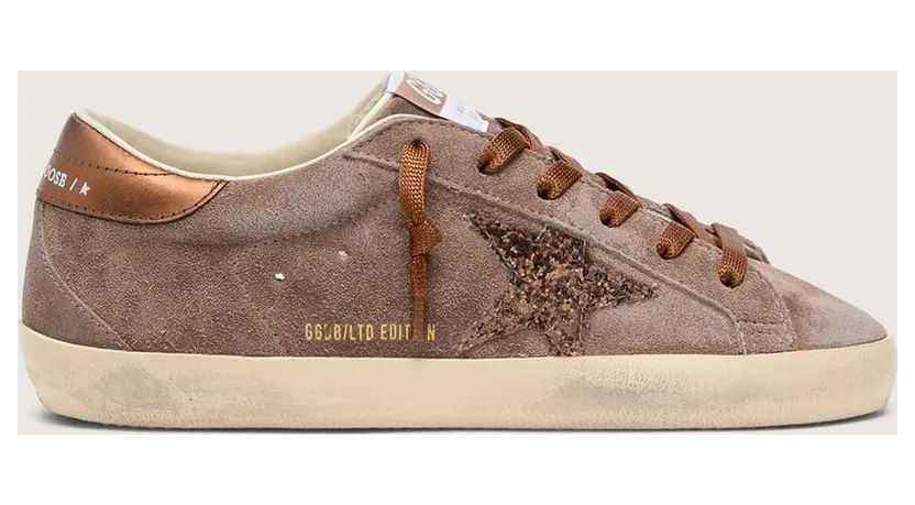 Golden Goose Women’S Super-Star Ltd In Brown Suede With Brown Glitter Star (GWF01119.F008568.60696)