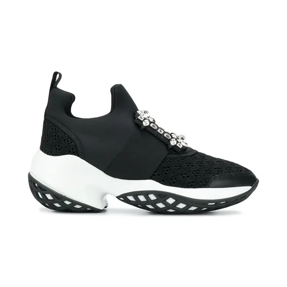 Roger Vivier Viv’ Run Fabric Black White Crystal Buckle (RVW50624180KOTB999)