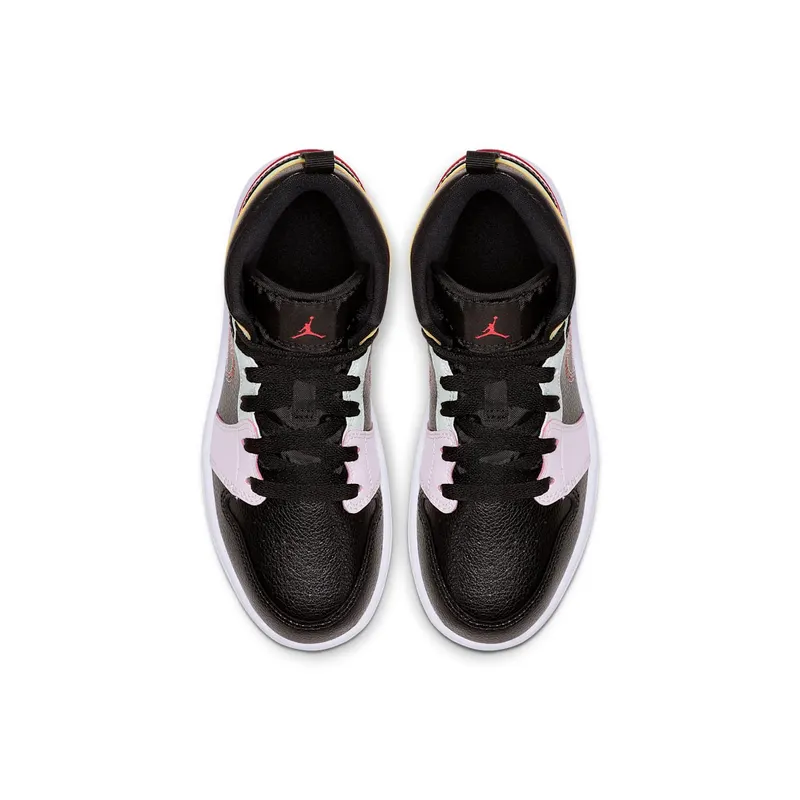 Jordan 1 Mid Glow-In-The-Dark (PS) Black/Ember Glow-Barely Volt-Light Soft Pink-Jade Aura (AV5173-076)
