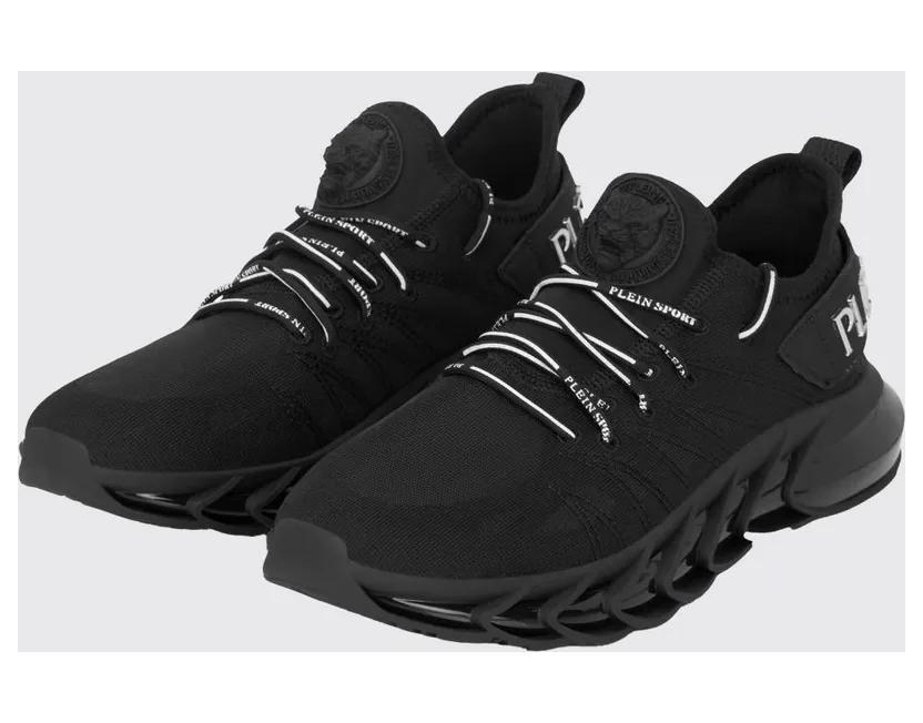 Plein Sport Low-Top Sneakers in Mesh with Applied Logo and a Rear Pull Tab Black (FABSUSC0344STE003N02)