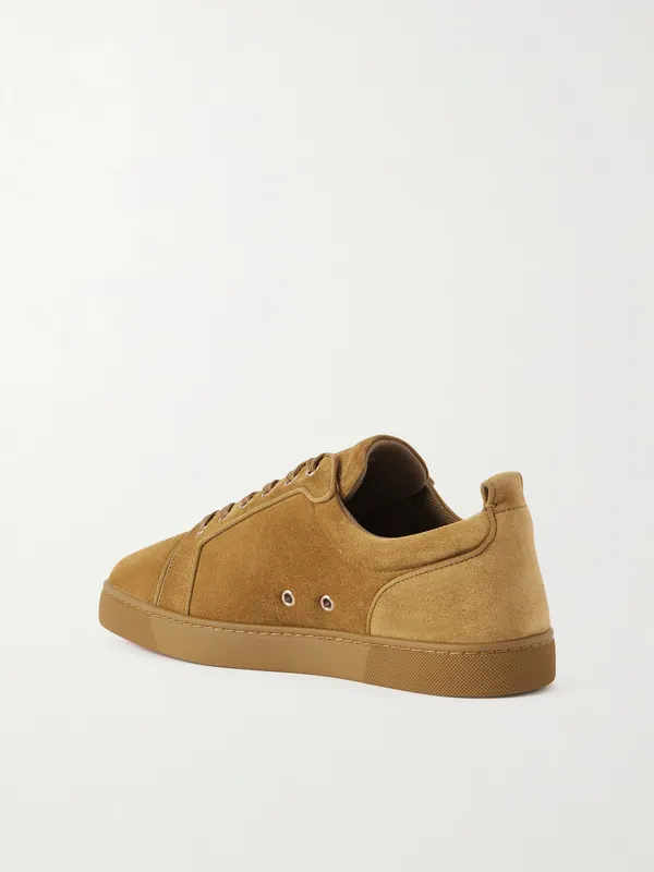 Christian Louboutin Louis Junior Grosgrain-Trimmed Suede Sneakers Taupe (3240426) (3)
