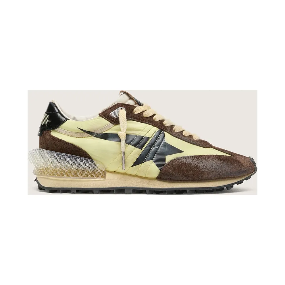 Golden Goose Women’S Marathon In Lime-Green Nylon With Black Star And Brown Suede Inserts (GWF00684.F008623.20396)