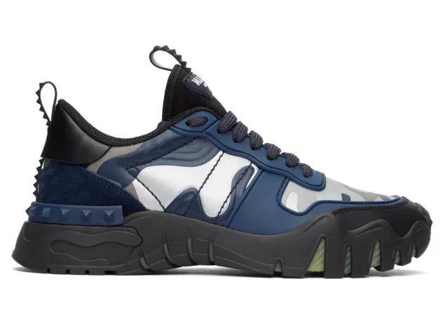 Valentino Black and Blue Valentino Garavani Camo Rockrunner Sneakers (UY2S0C88MHB)