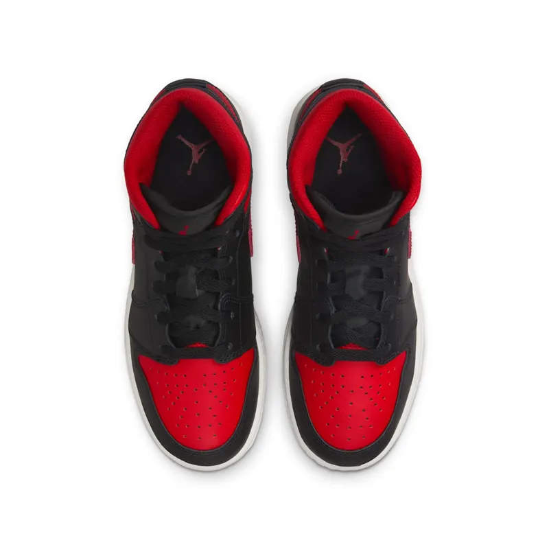 Jordan 1 Mid GS “Black Summit White Varsity Red” (DQ8423-067)
