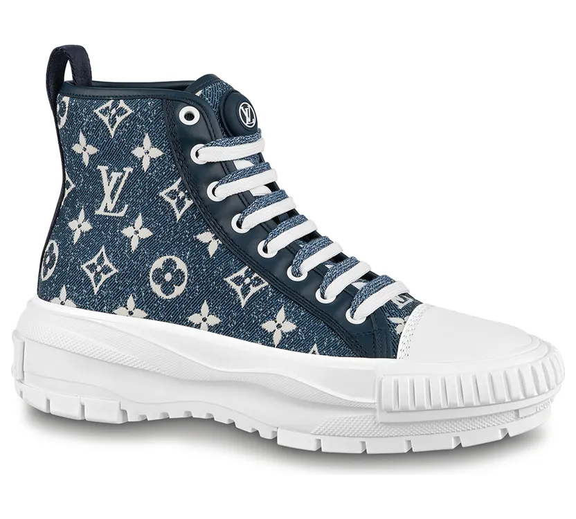 Louis Vuitton Squad Boot Monogram Denim Navy Blue White (W) (1A9S12)
