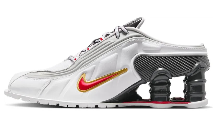 Nike Shox MR4 Mule “Martine Rose Metallic Platinum Varsity Red” (IM5420-100)