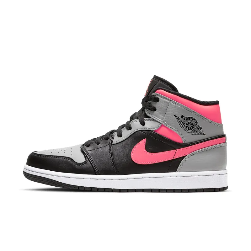 Jordan 1 Mid Pink Shadow Black/Hot Punch-Light Smoke Grey (554724-059)