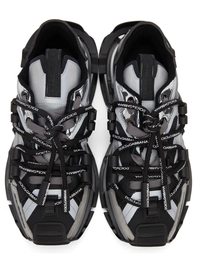 Dolce & Gabbana Black & Silver Mixed-Materials Space Sneakers (CS1963 AQ393) (5)