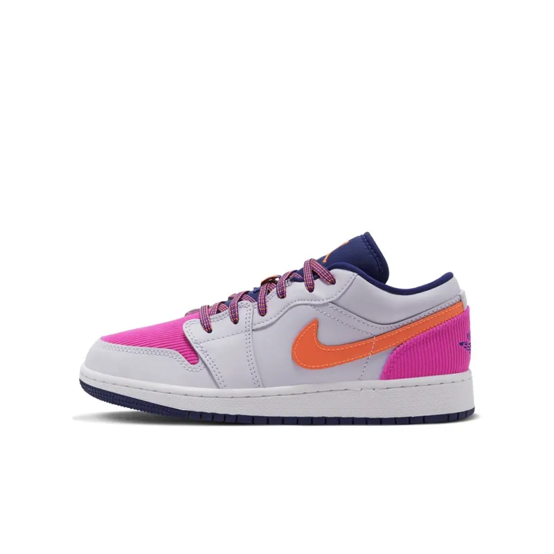 Jordan 1 Low Pink Corduroy (GS) White/Navy/Pink (554723-502)