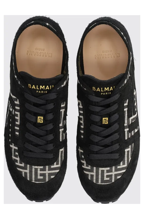 Balmain PB Monogram Leather and Suede Low-Top Sneakers Black (GM1VI408THCJGFE) (5)