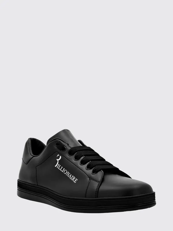 Billionaire Smooth Leather Low-Top with Printed Logo and Padded Ankle Black (RABSMSC3792BLE029N02)