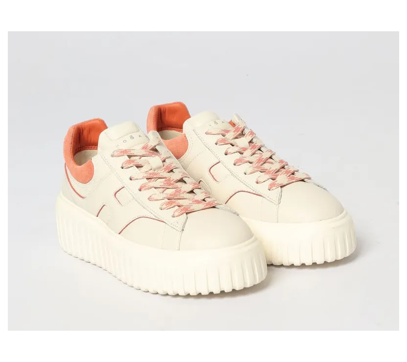 Hogan H-Stripes Hammered Leather Sneakers Orange (HXW6450FE93UXI0FE5)