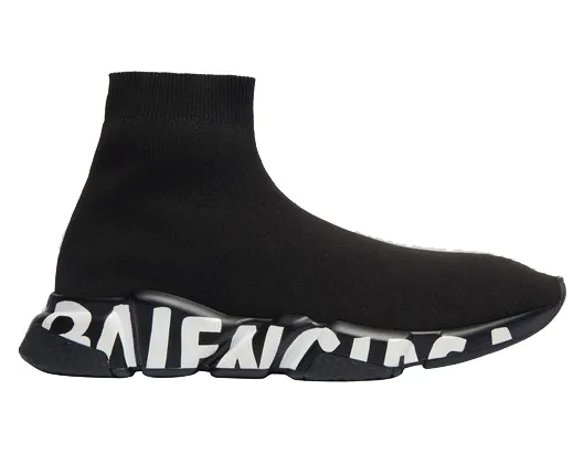 Balenciaga Speed Graffiti Trainers Black White Logo (W)