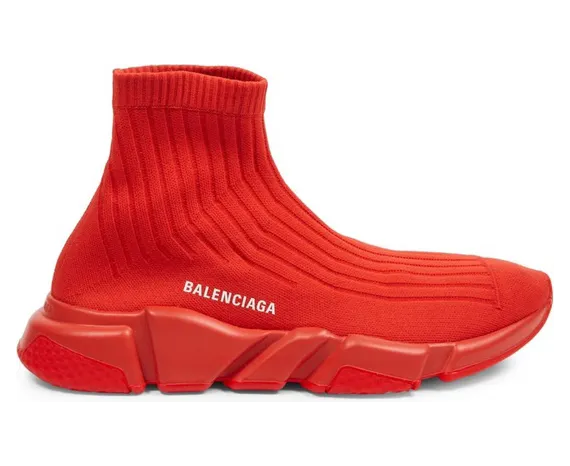 Balenciaga Speed Trainer Rib-Knit Rouge