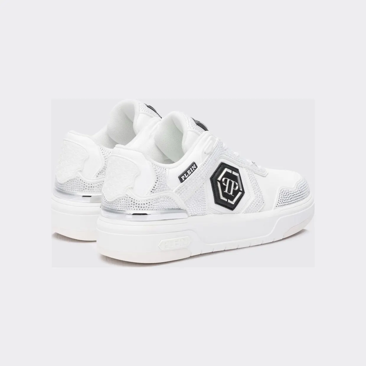 Philipp plein SK8R Leather Sneakers with Applied Rhinestones White (SAFSUSC0923PTE003N0101) (2)