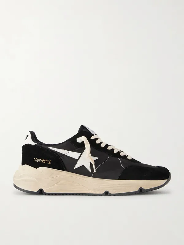 Golden Goose Running Sole Leather-Trimmed Suede and Shell Sneakers Black (GMF00272.F004756)