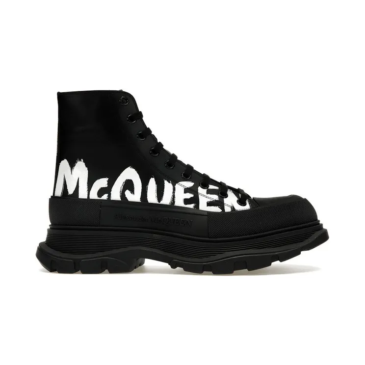 Alexander McQueen Tread Slick Boot Leather Graffiti Black White (682422 WIABD 1070)