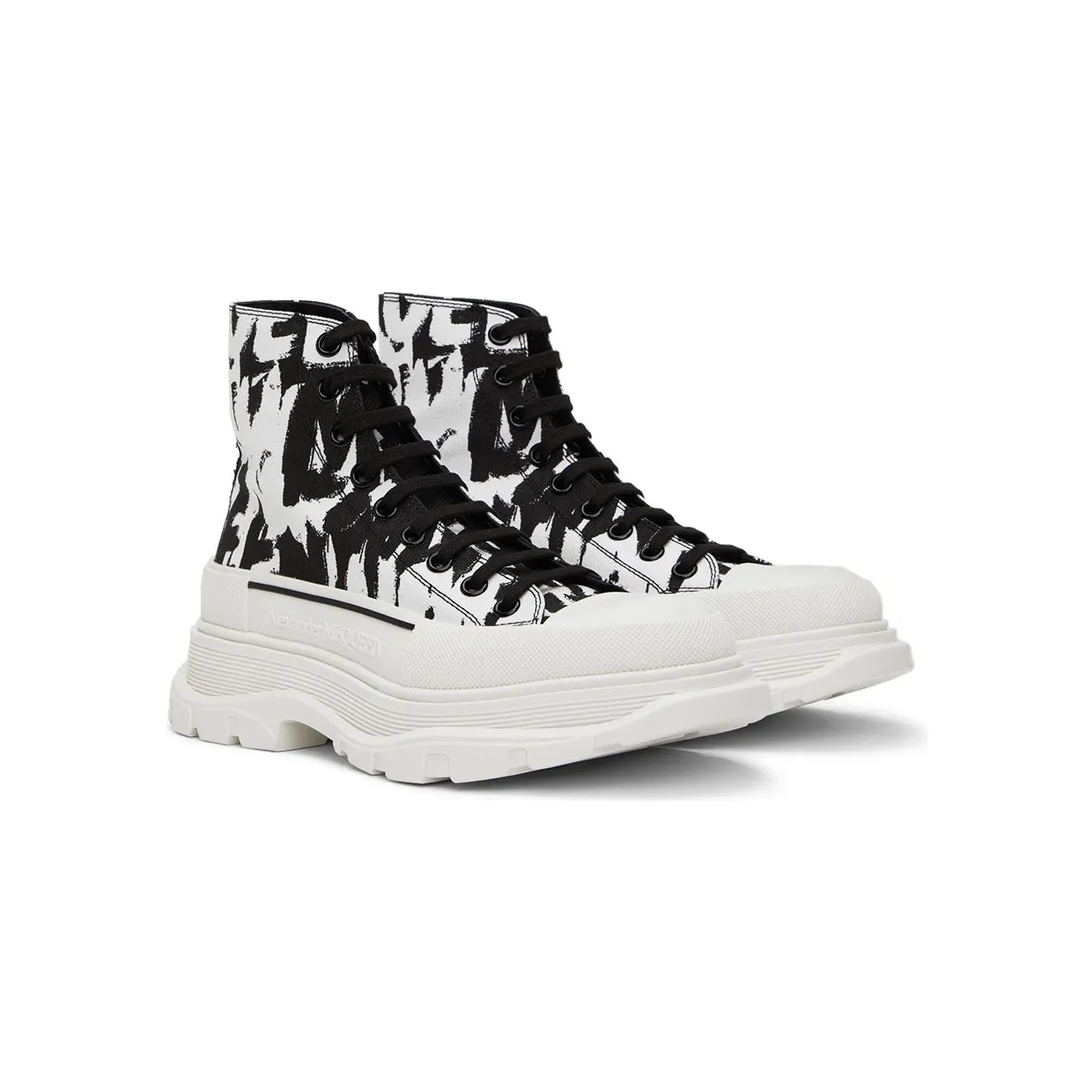 Alexander McQueen Black & White Graffiti Tread Slick Sneakers (705667W4TG4) (4)