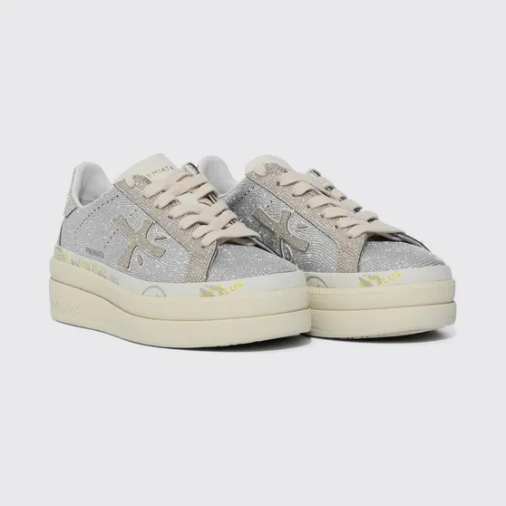Premiata Claudia Nylon Sneakers with Rhinestones Silver (CLAUDIA8132)