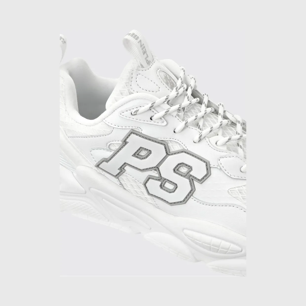 Plein Sport Leather and Mesh Low-Top Trainers with Contrast Monogram White 1 (SAESUSC0743STE003N01) (2)
