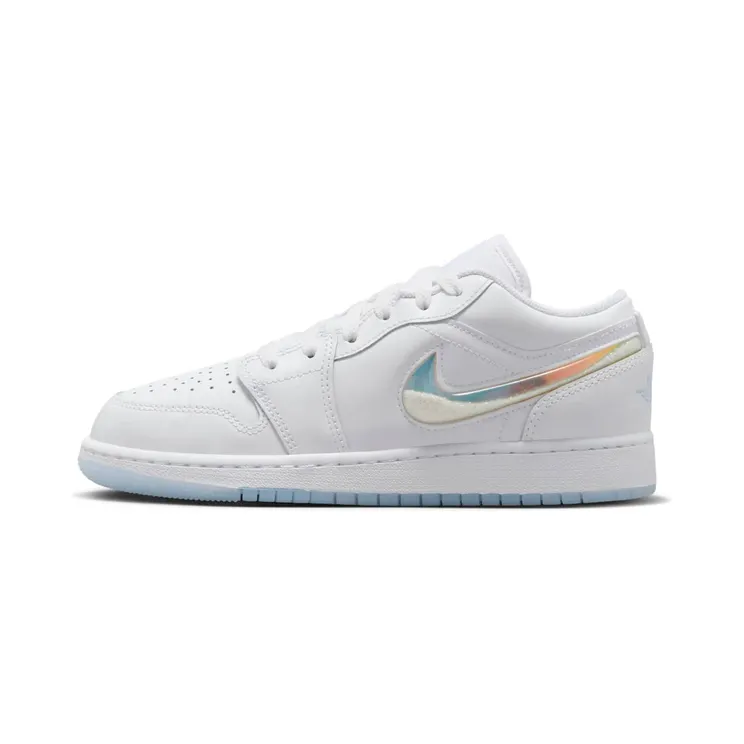 Air Jordan 1 Low GS Glitter Swoosh “White / Summit White / Ice Blue” (FQ9112-100)