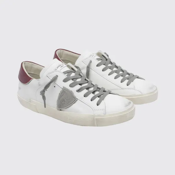 Philippe Model Paris Leather Low-Top Sneakers with Worn Effect and Shield Logo White 1 (PRLUV038)