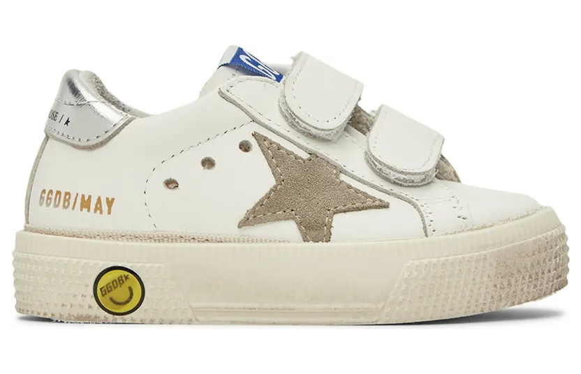 Golden Goose Baby White & Taupe May School Sneakers (GJF00198.F002803.10876)