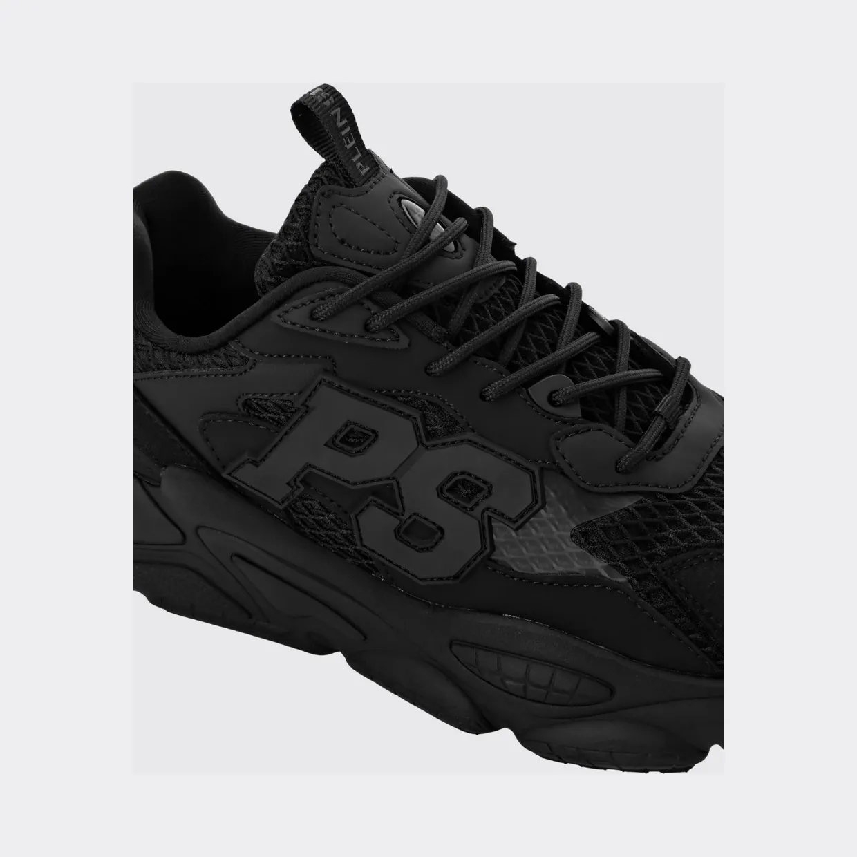 Plein Sport Leather and Mesh Low-Top Trainers with Contrast Monogram Black (SAESUSC0743STE003N0202) (2)
