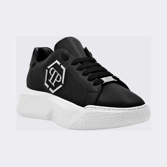 Philipp plein Smooth Leather Low-Top Sneakers with Monogram and Hexagon Logo Black (UABSUSC0348PLE075N02)