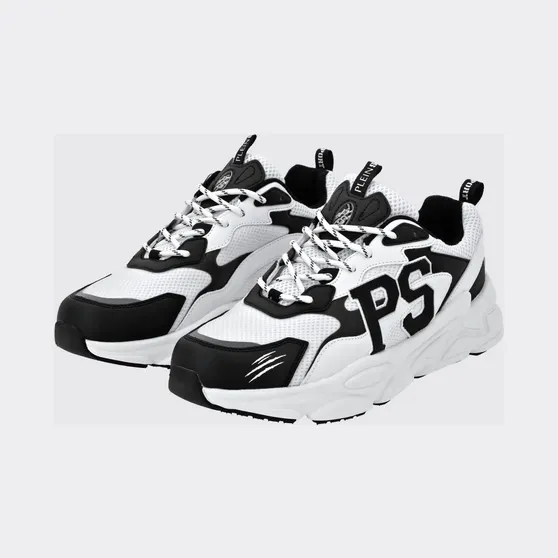 Plein Sport Low-Top Sneakers in Leather and Mesh with Contrast Monogram White 2 (SADSUSC0611STE003N0127)